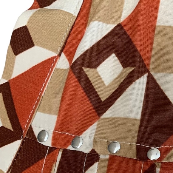 COCOMO Medium Brown Orange White 3/4 sleeve women's Pintuck Blouse top shirt - Picture 16 of 16